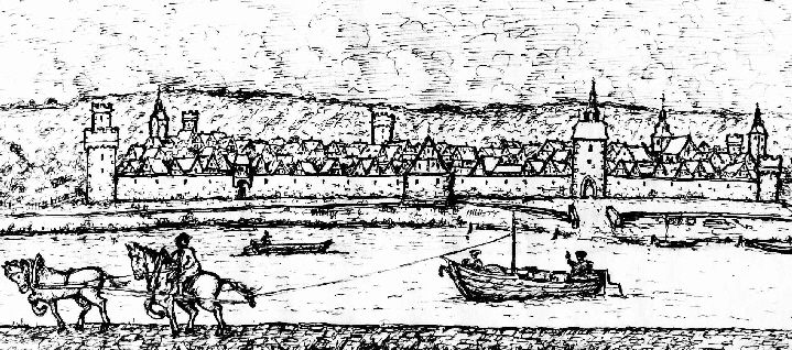 Michelbach Blick auf Obernburg mit Leinreiter um 1700